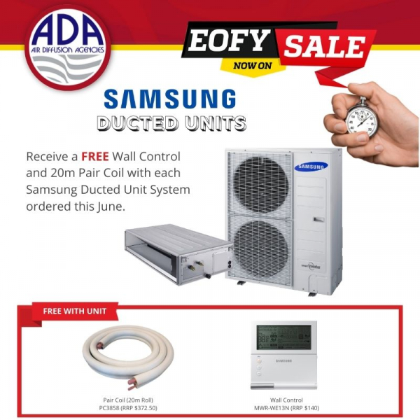 EOFY SALE - Free 20m Pair Coil and Controller with Samsung Ducted Units